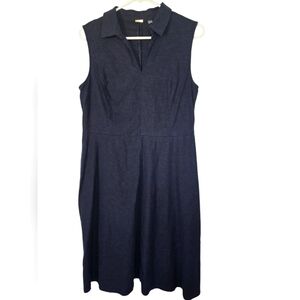 T Tahari Linen Blend Sleeveless Collared Preppy Old Money Navy Blue Dress 12
